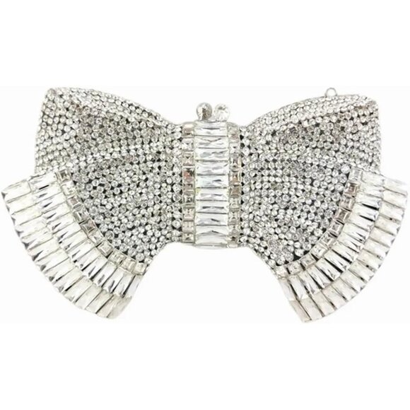 NWT Sparkling Bling Crystal Rhinestone Bow Clutch Purse Pink Gold Silver…